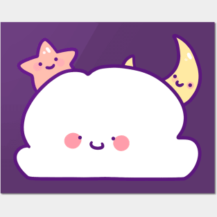 Cute Cloud Star and Moon Posters and Art